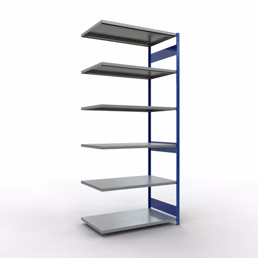 Aanbouwrekken, rekken, insteeksysteem MULTIplus250, 3000 x 1300 x 800 mm (HxBxD), 7 planken, lengtestangen, RAL 5010 gentiaanblauw/gegalvaniseerd van Schulte Lagertechnik Aanbouwrekken, rekken, insteeksysteem MULTIplus250, 3000 x 1300 x 800 mm (HxBxD), 7 legborden, lengtebalk, RAL 5010 gentiaanblauw/verzinkt, aanbouwplank, art.nr. 12987-130-LR-B