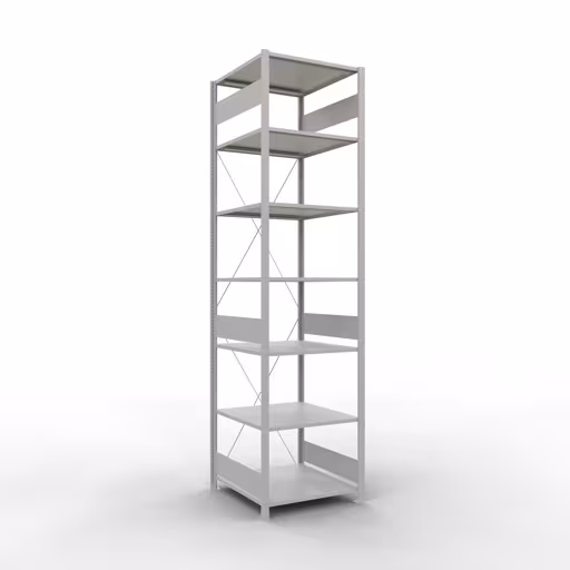 Basisplank, legplank, insteeksysteem MULTIplus150, 3000 x 750 x 800 mm (HxBxD), 7 legborden, kruisschoor, RAL 7035 lichtgrijs, basisplank, art.nr. 32682-75