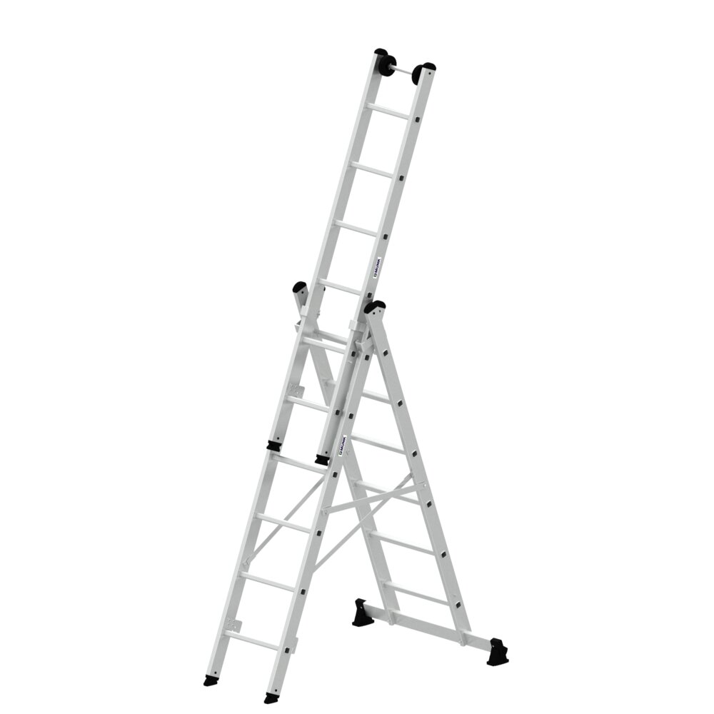 Munk multifunctionele ladder met 3 sporten, Nivello® dwarsbalk en wandwielen, uit de categorie multifunctionele ladders, artikelnummer 033306
