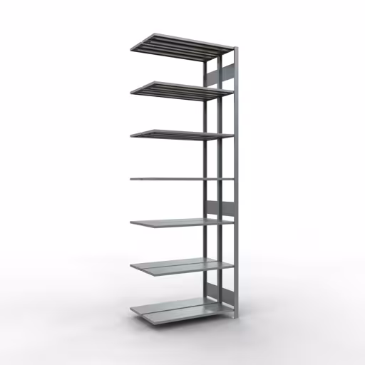 Aanbouwrekken, dubbele rekken, stellingsysteem MULTIplus150, 3000 x 1000 x (2x300) mm (HxBxD), 2x7 planken, lengtestangen, verzinkt, dubbele planken, art.nr. 17837