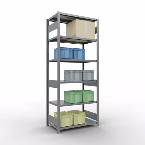 Figuur nr. 15 van het artikel basisrek, legplank, insteeksysteem MULTIplus330, 2500 x 1000 x 600 mm, 6 legborden, lengtestangen, verzinkt uit de insteeksysteem productgroep van Schulte Lagertechnik.
