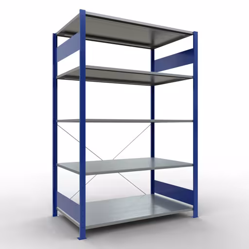 Basisplank, legbord, insteeksysteem MULTIplus150, 2000 x 1300 x 800 mm, 5 legborden, kruisschoor, RAL 5010 gentiaanblauw/verzinkt van Schulte Lagertechnik met artikelnr. 12780-130-B