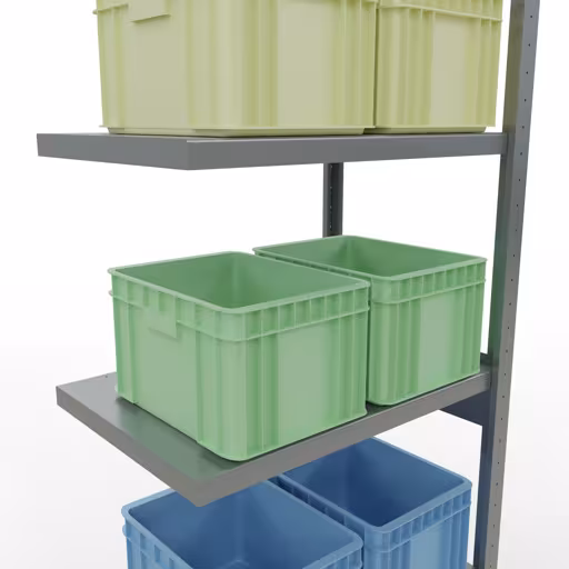 Figuur nr. 14 van het artikel aanbouwrekken, legbordstellingen, insteeksysteem MULTIplus250, 2500 x 750 x 500 mm, 6 legborden, lengtestangen, verzinkt uit de insteeksysteem productgroep van Schulte Lagertechnik.