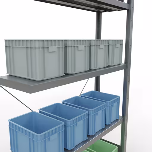 Productafbeelding nr. 15 van het artikel Aanbouwstelling, stellingstelling, insteeksysteem MULTIplus330, 2000 x 1000 x 300 mm (HxBxD), 5 legborden, kruisschoor, verzinkt Figuur nr. 15 van het artikel aanbouwrekken, legbordstellingen, insteeksysteem MULTIplus330, 2000 x 1000 x 300 mm, 5 legborden, kruisschoor, verzinkt uit de productgroep insteeksysteem van Schulte Lagertechnik.