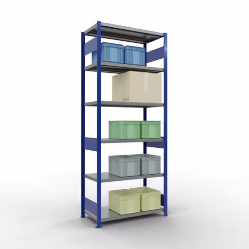 Productafbeelding nr. 15 van het artikel basisplank, legbord, insteeksysteem MULTIplus250, 2500 x 1000 x 500 mm (HxBxD), 6 legborden, lengtestangen, RAL 5010 gentiaanblauw/verzinkt Figuur nr. 15 van het artikel basisrek, legplank, insteeksysteem MULTIplus250, 2500 x 1000 x 500 mm, 6 legborden, lengtestangen, RAL 5010 gentiaanblauw/verzinkt uit de insteeksysteem productgroep van Schulte Lagertechnik.