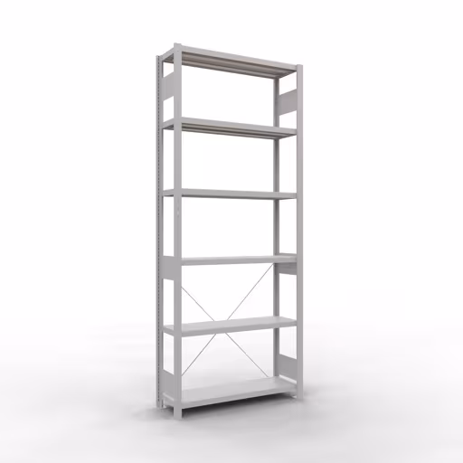 Basisplank, plankplank, insteeksysteem MULTIplus250, 2500 x 1000 x 300 mm, 6 planken, kruisschoor, RAL 7035 lichtgrijs van Schulte Lagertechnik met het artikelnr. 32831