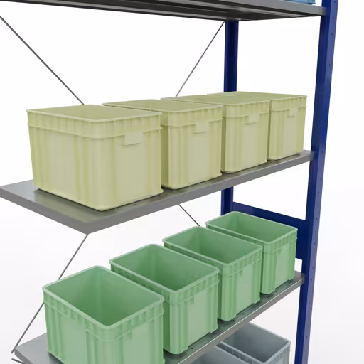 Andere weergave van het artikel Aanbouwplank, legbord-insteeksysteem MULTIplus150, 3000 x 1000 x 400 mm, 7 legborden, RAL 5010/verzinkt uit de categorie insteeksysteem