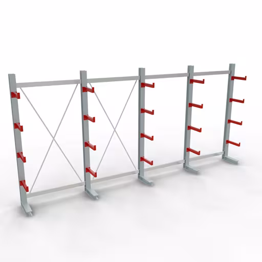 Afbeelding nr. 11 van het artikel K 3000 complete stelling, eenzijdig, 2500 x 5200 x 400 mm, RAL 7001 / RAL 3000, 5 opslagniveaus uit de productgroep draagarmstellingen van Schulte Lagertechnik