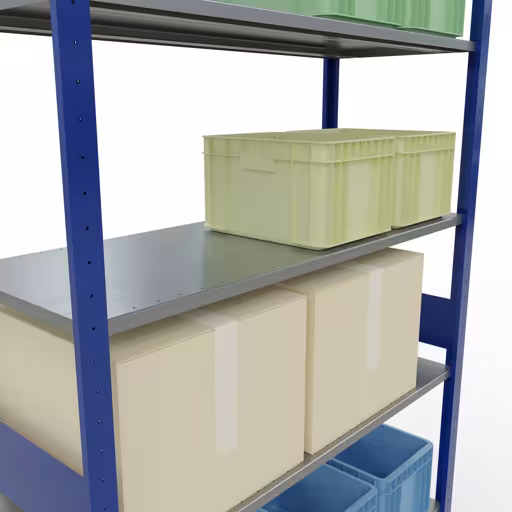 Basisplank, legplank, insteeksysteem MULTIplus150, 3000 x 1300 x 500 mm (HxBxD), 7 legborden, lengtestangen, RAL 5010 gentiaanblauw/verzinkt uit de categorie basisplanken met de GTIN 4004514280503 Basisplank, legbord, insteeksysteem MULTIplus150, 3000 x 1300 x 500 mm, 7 legborden, RAL 5010 gentiaanblauw/gegalvaniseerd van het merk Schulte Lagertechnik uit het assortiment insteeksysteem