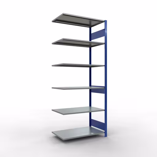 Aanbouwrekken, rekken, insteeksysteem MULTIplus150, 2500 x 1000 x 600 mm (HxBxD), 6 planken, lengtestangen, RAL 5010 gentiaanblauw/gegalvaniseerd van Schulte Lagertechnik Aanbouwrekken, rekken, insteeksysteem MULTIplus150, 2500 x 1000 x 600 mm (HxBxD), 6 legborden, lengtebalk, RAL 5010 gentiaanblauw/verzinkt, aanbouwplank, art.nr. 12766-LR-B