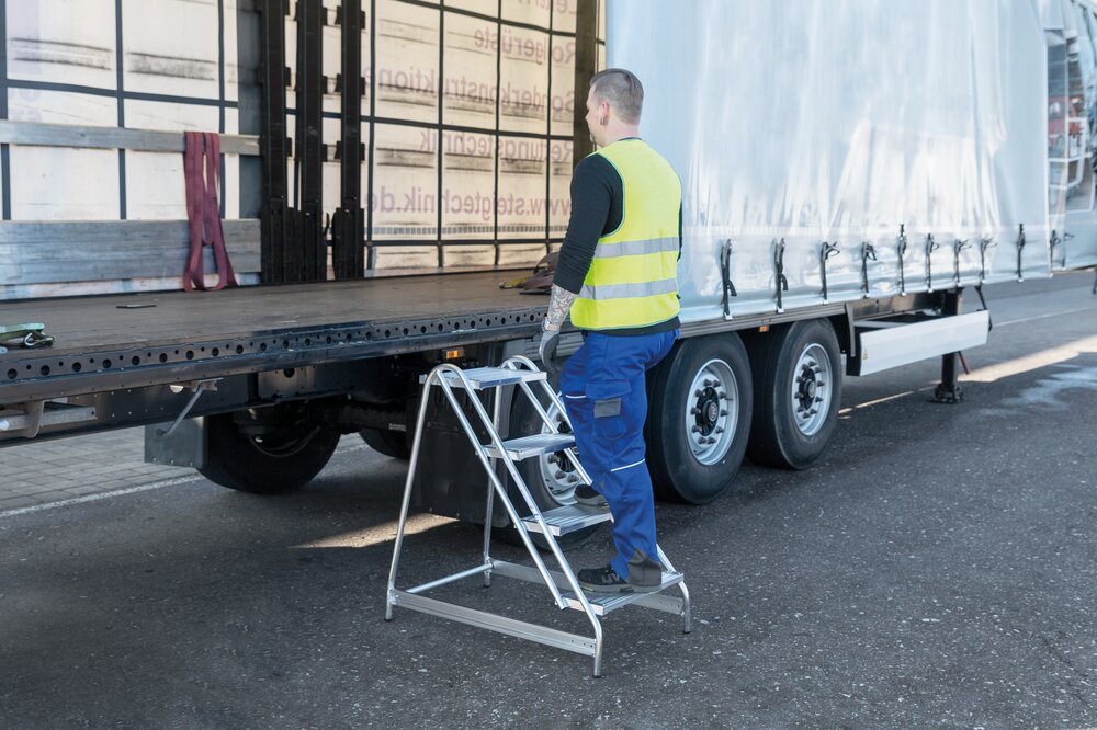 Munk werkplatform, enkelzijdige toegang Aluminium geribbeld 2 treden