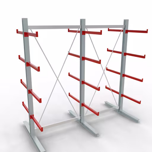 Figuur nr. 8 van het artikel K 6000 complete stelling, dubbelzijdig, 3000 x 3000 x 2x 750 mm, RAL 7001 / RAL 3000, 5 opslagniveaus uit de productgroep draagarmstellingen van het merk Schulte Lagertechnik.