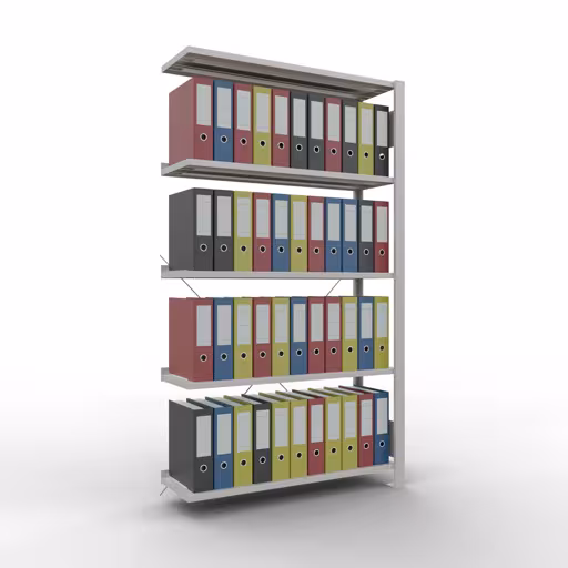Figuur nr. 17 van het artikel, kantoorreksysteem MULTIplus85, 1800 x 1000 x 300 mm, 5 planken, met stoplijst, lichtgrijs uit de productgroep kantoorrekken van Schulte Lagertechnik.