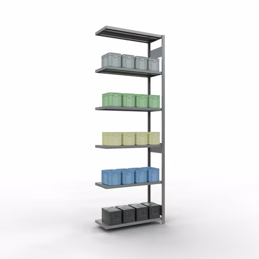 Aanbouwrekken, rekken, insteeksysteem MULTIplus250, 3000 x 1000 x 400 mm (HxBxD), 7 legborden, lengtestangen, verzinkt uit de categorie aanbouwrekken met de GTIN 4004514282972 Aanbouwrekken, rekken, insteeksysteem MULTIplus250, 3000 x 1000 x 400 mm, 7 legborden, lengtestangen, verzinkt van Schulte Lagertechnik uit het assortiment insteeksysteem