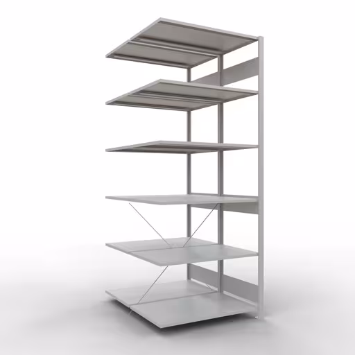 Productafbeelding nr. 15 van het artikel aanbouwstelling, dubbele stelling, stellingstelling insteeksysteem MULTIplus150, 2500 x 1000 x (2x600) mm, 2x6 planken, RAL 7035 lichtgrijs uit het stellingstelling-assortiment van Schulte Lagertechnik