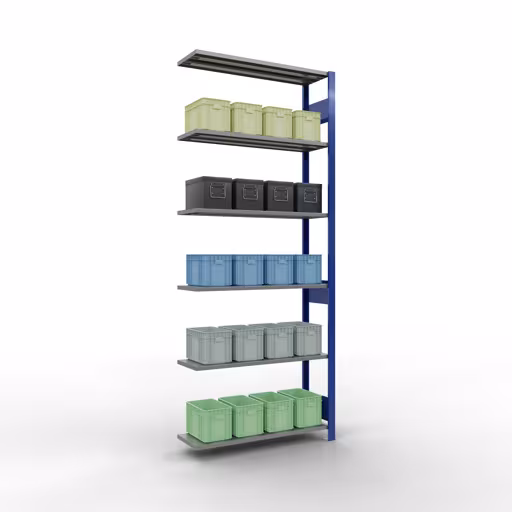 Extra afbeelding van het artikel Aanbouwrekken, legbordstellingen, insteeksysteem MULTIplus150, 2500 x 1000 x 300 mm (HxBxD), 6 legborden, lengtestangen, RAL 5010 gentiaanblauw/verzinkt Extra afbeelding van het artikel Aanbouwplank, stellingkast MULTIplus150 insteeksysteem, 2500 x 1000 x 300 mm, 6 legborden, lengtestang, RAL 5010 gentiaanblauw/verzinkt vanaf aanbouwplank