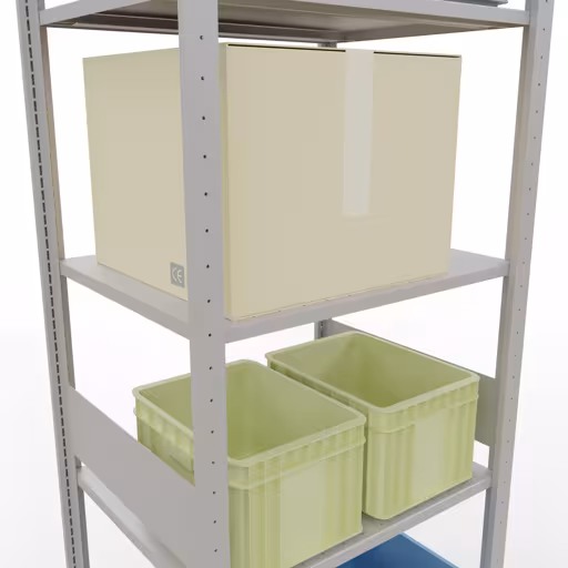 Extra afbeelding van het artikel Basisplank, legplank, insteeksysteem MULTIplus150, 3000 x 750 x 600 mm, 7 legborden, lengtestangen, RAL 7035 lichtgrijs van basisplank