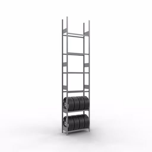 Productafbeelding nr. 11 van het artikel Basisplank, wielen-/bandenplank, 4500 x 1000 x 400 mm, verzinkt, 6 opslagniveaus met een vakbelasting van 150 kg per niveau Figuur nr. 11 van het artikel basisrek, wielen-/bandenrek, 4500 x 1000 x 400 mm, verzinkt, 6 opslagniveaus met 150 kg vakbelasting per niveau uit de productgroep legbordstellingen van Schulte Lagertechnik