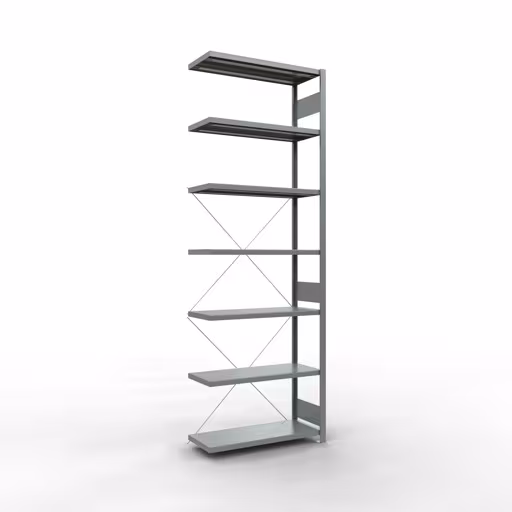 Aanbouwrekken, legborden, insteeksysteem MULTIplus250, 3000 x 1000 x 400 mm (HxBxD), 7 legborden, kruisschoor, verzinkt, aanbouwplank, art.nr. 12947