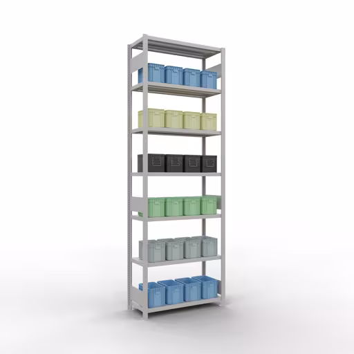 Productafbeelding nr. 13 van het artikel basisplank, legbord, insteeksysteem MULTIplus330, 3000 x 1000 x 400 mm (HxBxD), 7 legborden, lengtestangen, RAL 7035 lichtgrijs Figuur nr. 13 van het artikel basisrek, legbord, insteeksysteem MULTIplus330, 3000 x 1000 x 400 mm, 7 legborden, lengtestangen, RAL 7035 lichtgrijs uit de productgroep insteeksysteem van Schulte Lagertechnik.