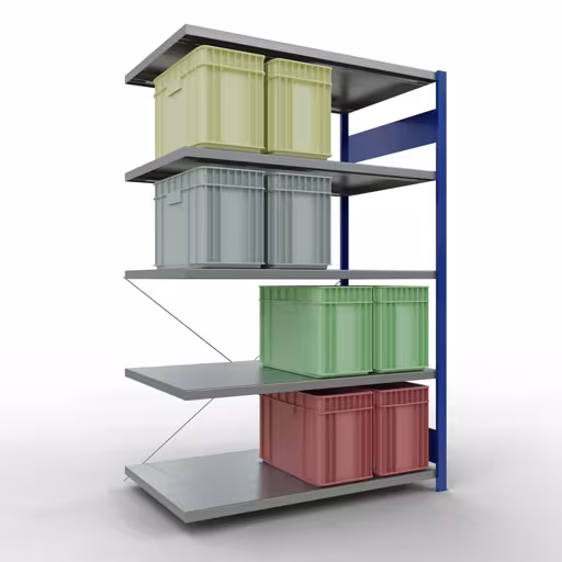 Aanbouwplank, legbord, insteeksysteem MULTIplus250, 2000 x 1300 x 800 mm, 5 legborden, RAL 5010 gentiaanblauw/verzinkt van Schulte Lagertechnik met artikelnr. 12985-130-B