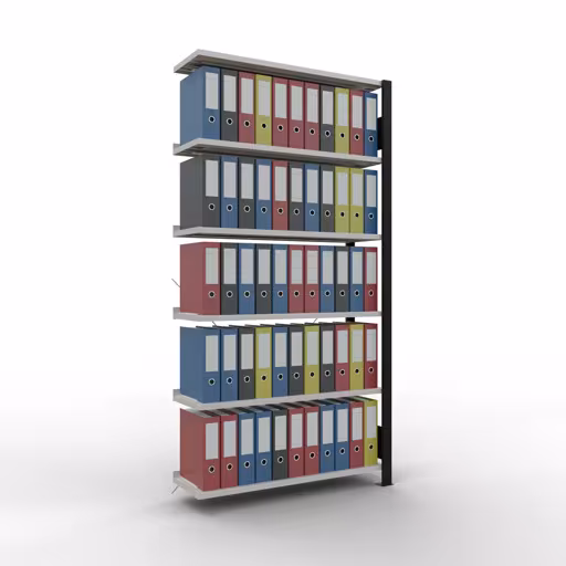 Aanbouwstelling, kantoorstelling, insteeksysteem MULTIplus85, 2000 x 1000 x 300 mm, 6 legborden, kruisschoor, met aanslaglijst, zwart/lichtgrijs uit de categorie insteeksysteem met GTIN 4004514237392 Aanbouwrekken, kantoorrekken, insteeksysteem MULTIplus85, 2000 x 1000 x 300 mm, 6 planken, kruisschoor, met aanslaglijst, zwart/lichtgrijs van Schulte Lagertechnik uit het assortiment kantoorrekken