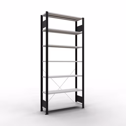 Basisplank, kantoorrek, insteeksysteem MULTIplus85, 2300 x 1000 x 300 mm (HxBxD), 7 planken, dwarsschoor, zonder aanslaglijst, zwart/lichtgrijs, insteeksysteem, art.nr. 36031-S