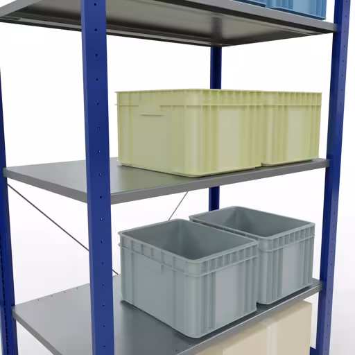 Basisplank, legplank, insteeksysteem MULTIplus150, 2000 x 1000 x 600 mm (HxBxD), 5 legborden, kruisschoor, RAL 5010/verzinkt met artikelnr. 12660-B Basisplank, legbord, insteeksysteem MULTIplus150, 2000 x 1000 x 600 mm, 5 legborden, RAL 5010/verzinkt van Schulte Lagertechnik uit de categorie insteeksystemen