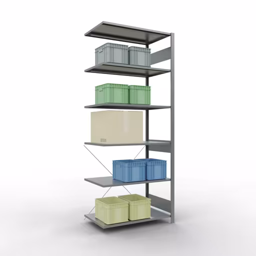 Productafbeelding nr. 13 van het artikel Aanbouwrekken, legbordstellingen, insteeksysteem MULTIplus85, 2500 x 1000 x 600 mm (HxBxD), 6 legborden, kruisschoor, verzinkt Figuur nr. 13 van het artikel aanbouwrekken, legbordstellingen, insteeksysteem MULTIplus85, 2500 x 1000 x 600 mm, 6 legborden, verzinkt uit de productgroep insteeksysteem van het merk Schulte Lagertechnik.