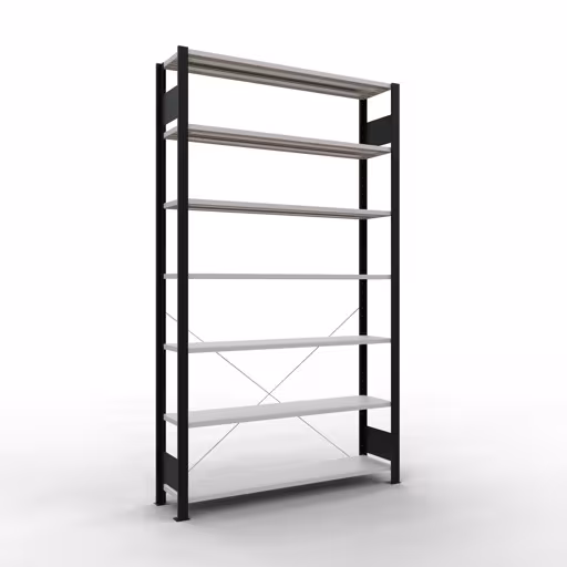 Figuur nr. 8 van het artikel basisrek, kantoorrek, insteeksysteem MULTIplus85, 2300 x 1300 x 300 mm, 7 planken, kruisschoor, zonder aanslaglijst, zwart/lichtgrijs uit de productgroep kantoorrekken van Schulte Lagertechnik.