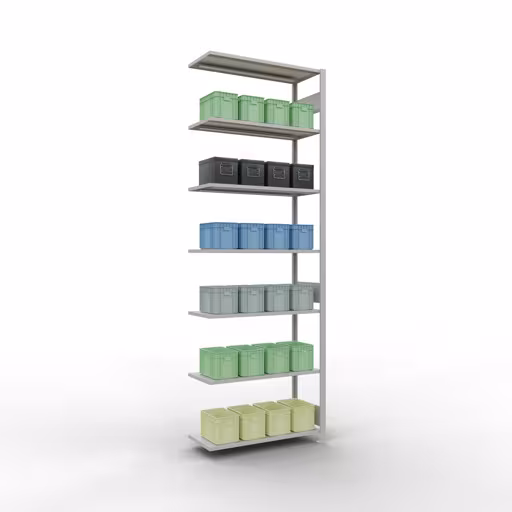 Productafbeelding nr. 13 van het artikel aanbouwrekken, legplank, insteeksysteem MULTIplus150, 3000 x 1000 x 400 mm, 7 legborden, RAL 7035 lichtgrijs uit het insteeksysteem-assortiment van Schulte Lagertechnik