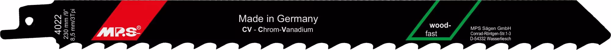 CV reciprozaagblad gefreesd en gezet GL 230/VL 210mm, ZT 8,5mm van MPS MPS CV reciprozaagblad gefreesd en ingesteld voor het bewerken van hout, vezelplaat en kunststoffen, reciprozaagblad, art.nr. 4022-5