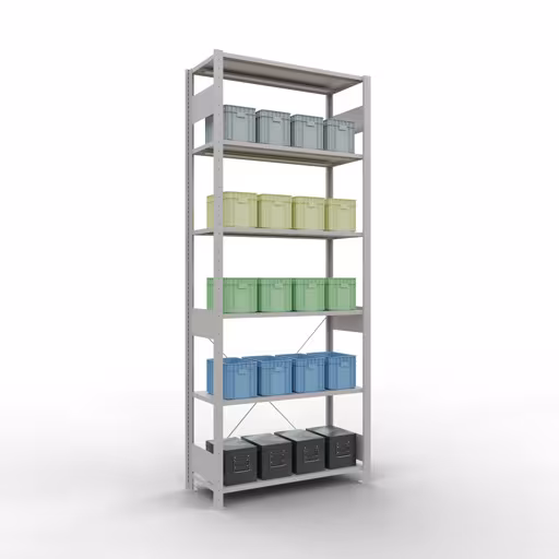 Productafbeelding nr. 15 van het artikel basisplank, legbord, insteeksysteem MULTIplus150, 2500 x 1000 x 400 mm (HxBxD), 6 legborden, kruisschoor, RAL 7035 lichtgrijs Figuur nr. 15 van het artikel basisplank, legbord, insteeksysteem MULTIplus150, 2500 x 1000 x 400 mm, 6 legborden, kruisschoor, RAL 7035 lichtgrijs uit de productgroep insteeksysteem van Schulte Lagertechnik.