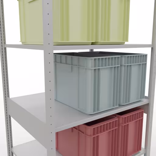 Productafbeelding nr. 13 van het artikel basisplank, plankplank, insteeksysteem MULTIplus150, 2500 x 1000 x 800 mm (HxBxD), 6 planken, kruisschoor, RAL 7035 lichtgrijs Figuur nr. 13 van het artikel basisplank, legbord, insteeksysteem MULTIplus150, 2500 x 1000 x 800 mm, 6 legborden, kruisschoor, RAL 7035 lichtgrijs uit de productgroep insteeksysteem van Schulte Lagertechnik.