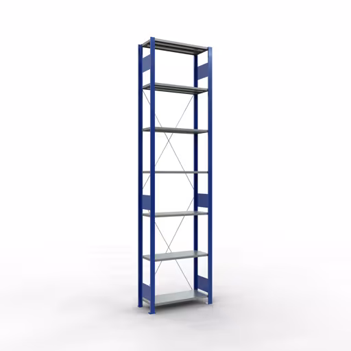 Basisplank, legbord, insteeksysteem MULTIplus150, 3000 x 750 x 300 mm, 7 legborden, kruisschoor, RAL 5010 gentiaanblauw/verzinkt/verzinkt van Schulte Lagertechnik uit het plug-in systeem-assortiment
