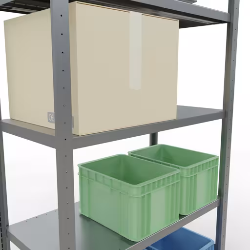 Figuur nr. 12 van het artikel basisrek, legbord, insteeksysteem MULTIplus250, 2000 x 1000 x 500 mm, 5 legborden, lengtestangen, verzinkt uit de insteeksysteem productgroep van Schulte Lagertechnik.