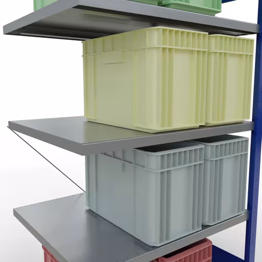 Productafbeelding nr. 14 van het artikel aanbouwplank, legbord, insteeksysteem MULTIplus250, 2000 x 1000 x 800 mm, 5 legborden, kruisschoor, RAL 5010 gentiaanblauw/verzinkt uit het insteeksysteem assortiment van het merk Schulte Lagertechnik