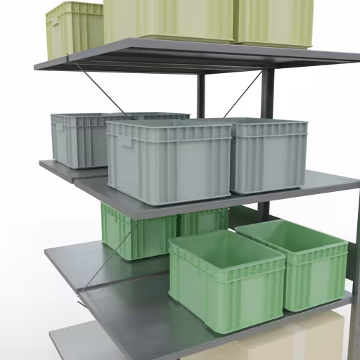 Productafbeelding nr. 11 van het artikel Aanbouwplank, dubbele plank, rekkensysteem MULTIplus150, 3000 x 1000 x (2x1200) mm (HxBxD), 2x7 planken, kruisschoor, verzinkt Figuur nr. 11 van het artikel aanbouwrekken, dubbele rekken, rekkenrek insteeksysteem MULTIplus150, 3000 x 1000 x (2x1200) mm, 2x7 planken, dwarsschoor, verzinkt uit de stellingstelling productgroep van Schulte Lagertechnik.