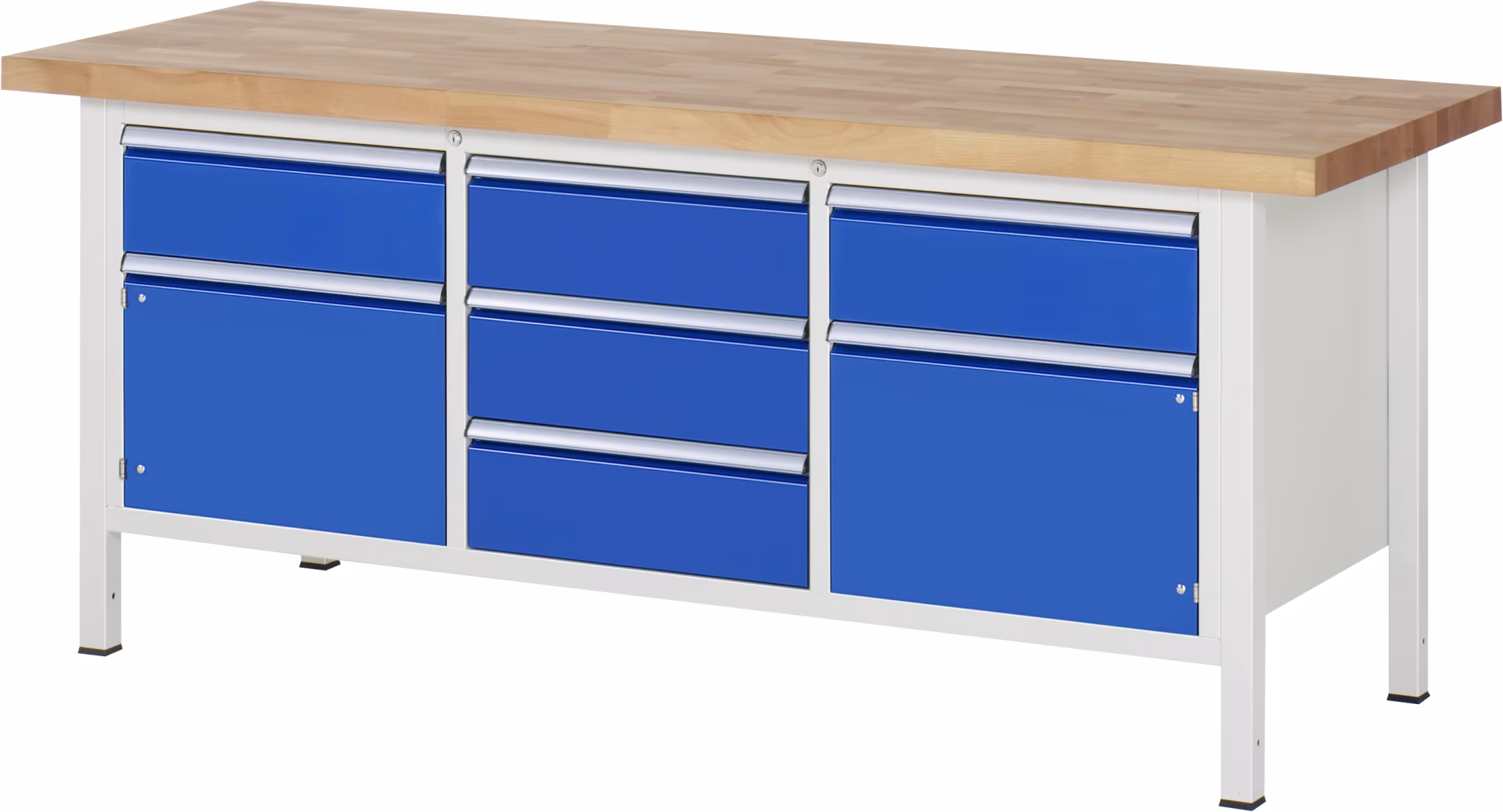 In hoogte verstelbare werkbank 8568A2, B2000xD700xH840-1040mm, 5x laden (gedeeltelijk uitschuifbaar), 2x deuren uit de categorie Werkbanken met het artikelnummer 03-8568A2-207B4H.11