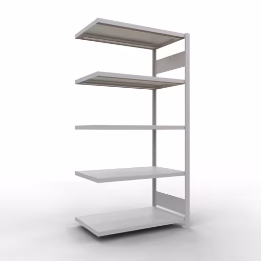 Afbeelding nr. 12 van het artikel aanbouwrekken, legbordstellingen, insteeksysteem MULTIplus330, 2000 x 1000 x 600 mm, 5 legborden, lengtestangen, RAL 7035 lichtgrijs uit de productgroep insteeksysteem van Schulte Lagertechnik