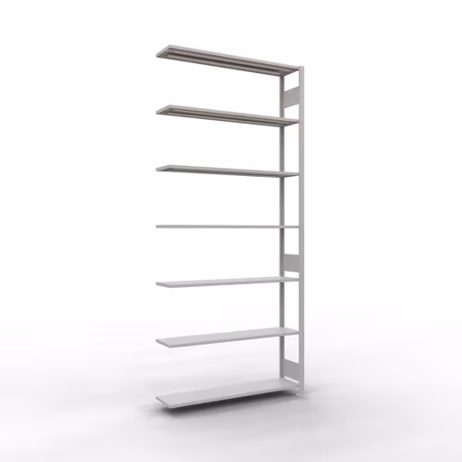 Aanbouwrekken, legbordstellingen, insteeksysteem MULTIplus150, 3000 x 1300 x 300 mm (HxBxD), 7 legborden, lengtebalk, RAL 7035 lichtgrijs, aanbouwplank, art.nr. 32637-130-LR