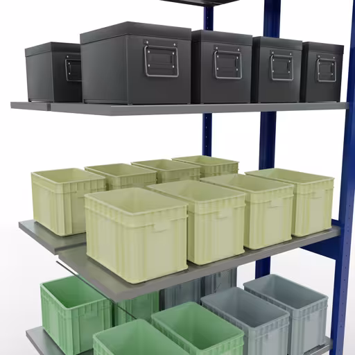 Aanbouwrekken, dubbele rekken, rekkensysteem MULTIplus150, 2500 x 1000 x (2x400) mm (HxBxD), 2x6 planken, kruisschoor, RAL 5010 gentiaanblauw uit de categorie dubbele rekken met de GTIN 4004514293770 Aanbouwrekken, dubbele rekken, rekkensysteem MULTIplus150, 2500 x 1000 x (2x400) mm, 2x6 planken, RAL 5010 gentiaanblauw van het merk Schulte Lagertechnik uit het rekkenprogramma