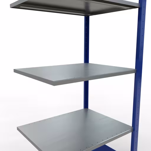 Extra afbeelding van het artikel Aanbouwplank, legplank, insteeksysteem MULTIplus150, 2000 x 750 x 600 mm, 5 legborden, lengtebalk, RAL 5010 gentiaanblauw/verzinkt/verzinkt vanaf opzetplank
