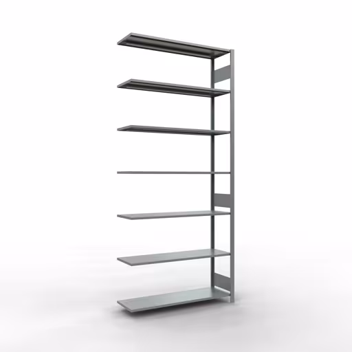 Aanbouwrekken, legborden, insteeksysteem MULTIplus150, 3000 x 1300 x 400 mm (HxBxD), 7 legborden, lengtestangen, verzinkt, aanbouwplank, art.nr. 12747-130-LR