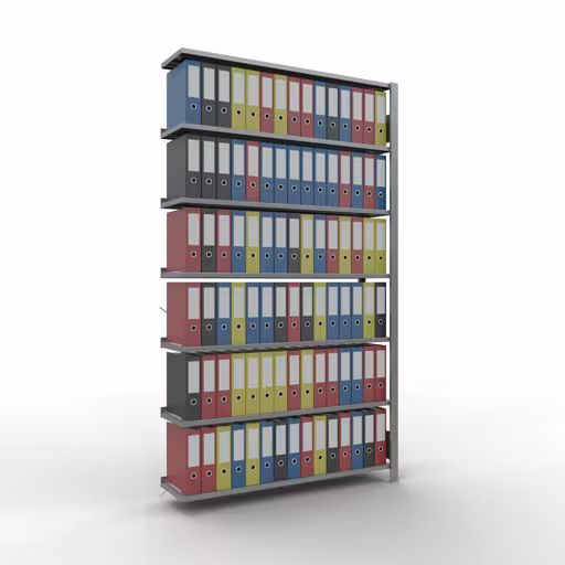 Productafbeelding nr. 14 van het artikel Aanbouwstelling, kantoorstelling, insteeksysteem MULTIplus85, 2300 x 1300 x 300 mm, 7 legborden, kruisschoor, verzinkt, met aanslaglijst Afbeelding nr. 14 van het artikel, kantoorrekken, insteeksysteem MULTIplus85, 2300 x 1300 x 300 mm, 7 legborden, verzinkt, met aanslagbeugel uit de productgroep kantoorrekken van Schulte Lagertechnik