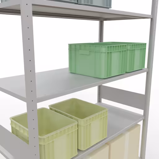 Basisplank, plankplank, insteeksysteem MULTIplus150, 3000 x 1300 x 600 mm, 7 planken, lengtestangen, RAL 7035 lichtgrijs van Schulte Lagertechnik met het artikelnr. 32662-130-LR