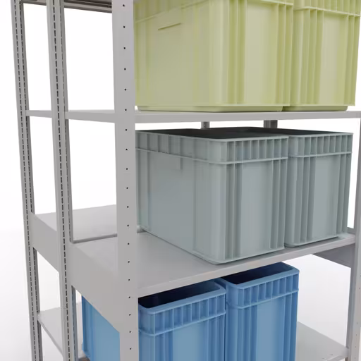 Basisplank, dubbele plank, rekkensysteem MULTIplus150, 2500 x 1000 x (2x500) mm (HxBxD), 2x6 planken, lengtestangen, RAL 7035 lichtgrijs uit de categorie dubbele rekken met de GTIN 4004514269966 Basisplank, dubbele plank, rekkensysteem MULTIplus150, 2500 x 1000 x (2x500) mm, 2x6 planken, RAL 7035 lichtgrijs van het merk Schulte Lagertechnik uit het rekkenassortiment