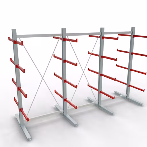 K 6000 compleet legbord, dubbelzijdig, 3000 x 6000 x 2x 750 mm, RAL 7001 / RAL 3000, 5 opslagniveaus, K6000 voor zware goederen, art.nr. 28724