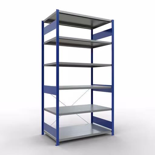 Figuur nr. 12 van het artikel basisrek, legbord, insteeksysteem MULTIplus250, 2500 x 1300 x 800 mm, 6 legborden, kruisschoor, RAL 5010 gentiaanblauw/verzinkt uit de insteeksysteem productgroep van Schulte Lagertechnik