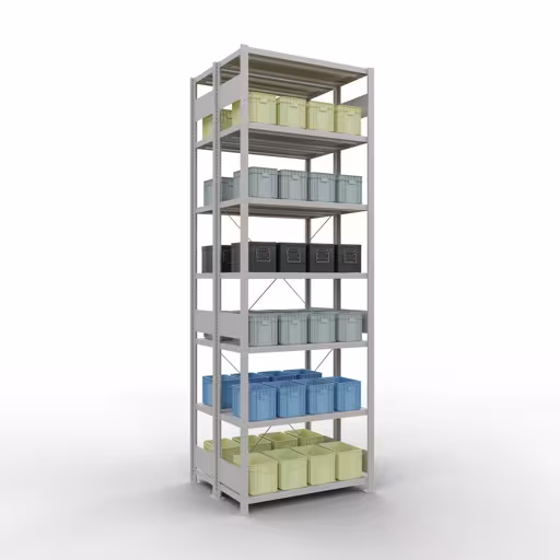 Basisplank, dubbele plank, rekkensysteem MULTIplus250, 3000 x 1000 x (2x400) mm, 2x7 planken, kruisschoor, RAL 7035 lichtgrijs van Schulte Lagertechnik uit het rekkenassortiment